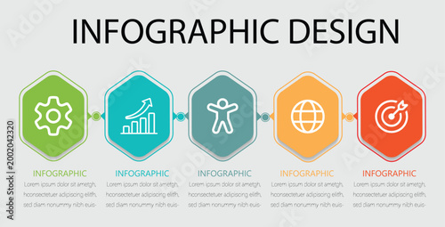Business infographic design with 5 options. Premium vector with editable sign or symbol. Eps10 vector . 