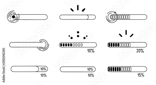 Loading progress bar indicators vector illustration set