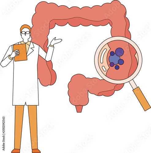 大腸の病気と医療関係者のイラスト