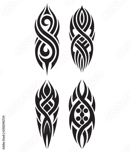 Tribal Flame Tattoo Symbols Set Abstract Black Vector Design Collection on white