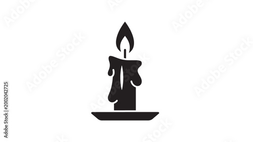 Candle flame icon with black solid silhouette and simple wax base for fire, ritual and religion design