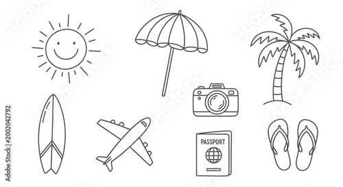 Summer travel vacation icons vector illustration