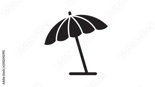 Umbrella rain protection icon with bold black silhouette and white interior panels on clean white background