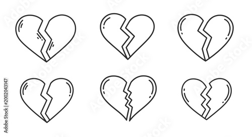 Broken heart icons set