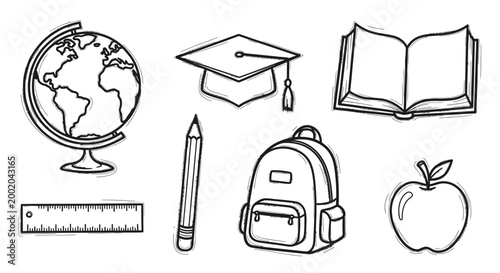 Educational icons collection isolated white background