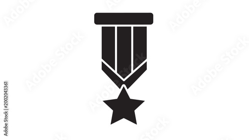 Medal military star with ribbon and bar design featuring award, decoration, honor with recognition and black elements for silhouette, icon projects,