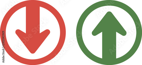 Directional arrow contrast icons set, circular prohibition and permission symbols representing allowed and forbidden movement navigation and instruction concepts.