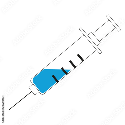 Vector syringe icon. The syringe is filled with blue fluid, a vaccine. Syringes are used for the prevention and treatment of infectious malignant diseases.