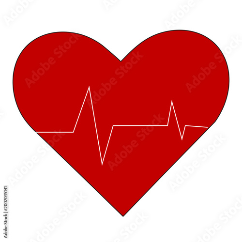 Red heart with white ulse line. Heart pulse, heartbeapt, cardiogram. Healthy lifestyle. Beat measurement