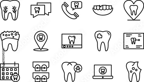 Dental care icons set comprehensive collection for oral health and treatment