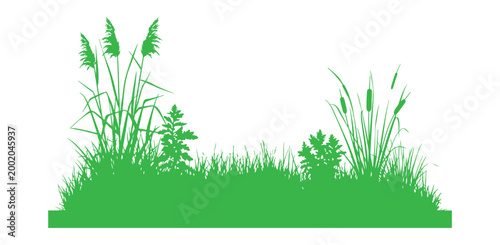 Lush green shapes of meticulously crafted vector grass terrains that include reeds, withered grass, elevated grass, and low-lying grass