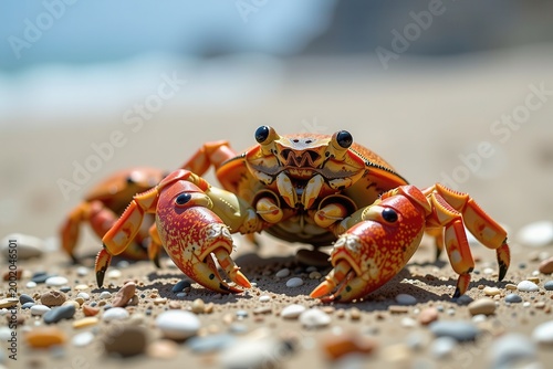 A colony of hermit crabs wearing hollowed out vintage camera lenses as shells.