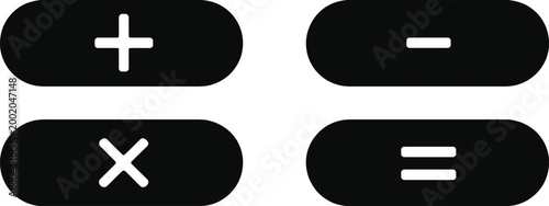Basic arithmetic buttons set, clean UI icons with plus minus multiply and divide symbols for math learning apps and calculator design.