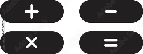 Math operation buttons set, four basic arithmetic symbols on buttons representing calculation tools education and digital interface elements.