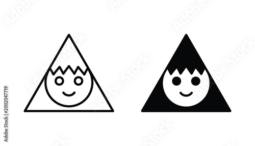 Smiling child face inside triangle shape for simple icon or educational graphic design asset in black and white