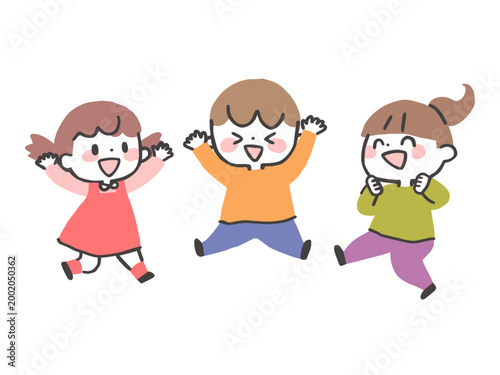 笑顔でジャンプするかわいい子供たちのイラスト