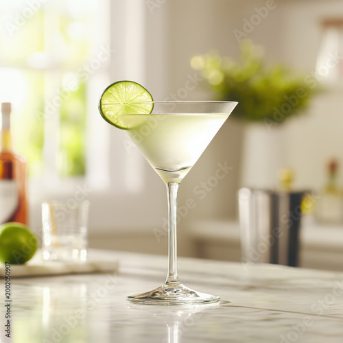 Refreshing Citrus Cocktail in Elegant Glass with Lime Garnish