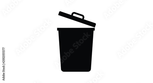 Trash can with open lid black silhouette