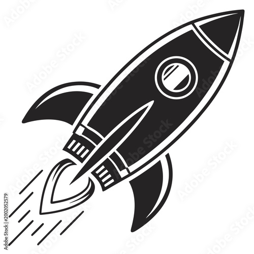 Minimalist rocket ship icon flying with business innovation exploration technology transport astronomy creative isolated