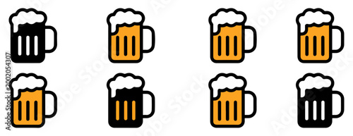 beer mug frothy drink icon set