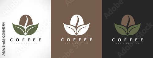 Coffee bean and leaf logo vector. Logo design vector illustration
