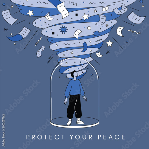 Bilde på lerret Surreal illustration of a character inside a jar for Protect Your Peace text