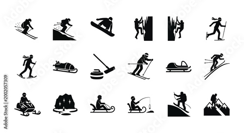 Winter sports silhouettes collection black and white silhouette