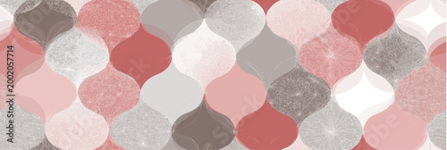 Seamless pattern with geometric shapes and linen texture. Abstract flowing pattern having soft pink and grey colors with a subtle fabric texture