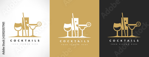 glasses for drinks and a glass with soda and citrus logo. Сafe design vector