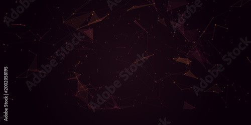 Abstract Network Connections Data Science Technology Background With Orange Glowing Lines And Dots On Dark Purple Keywords: abstract, network, connections, data, science, technology, background
