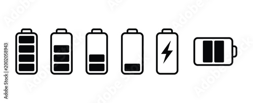 Cuadro en lienzo Battery icon set with different charge levels and charging symbol vector illustr