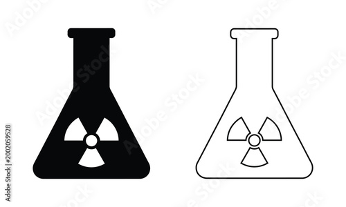 Radioactive symbol inside a laboratory flask black solid and outline versions flask icon radiation icon hazard icon danger icon science icon