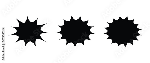 Comic burst explosion shapes set. Abstract starburst splash elements. Cartoon impact burst badges. Pop art comic speech background shapes.