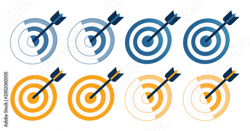 Target icons set goal, aim and success symbol collection simple target with arrow darts icon hitting the bullseye line flat style