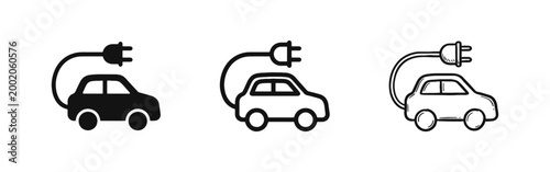 Electric Car EV Icon Set - Eco-Friendly Transportation and Charging Concept