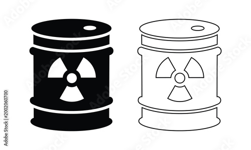 Radioactive waste drum storage barrel icon set with radioactive chemical container environment pollution industrial material illustration