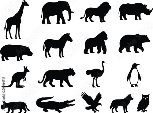Set of Various Wild Animal Silhouettes Vector Collection