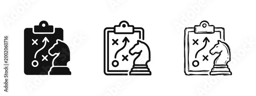 Business Strategy Planning Icon Set - Tactical Clipboard and Chess Knight