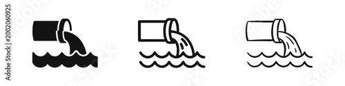 Water Pollution Sewage Pipe Icon Set - Environmental Waste Disposal Concept