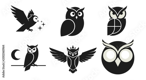 Collection of Minimalist Owl Silhouettes and Wise Owl Characters Professional Vector Illustration