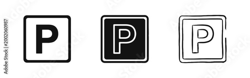 Parking Sign P Icon Set - Car Parking Zone and Traffic Symbol