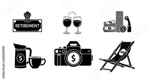 Retirement Savings Money Icons.