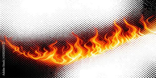 Abstract fiery orange background featuring a hot burning flame pattern and energy blaze illustration with red and yellow heat textures on black