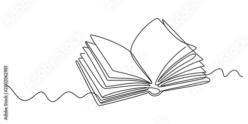 Open book drawing with a single continuous line