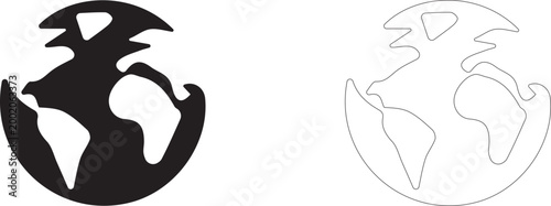 Globe or planet Earth, symbol of global communications, ecology and travel, vector icon in two styles: glyph and outline.