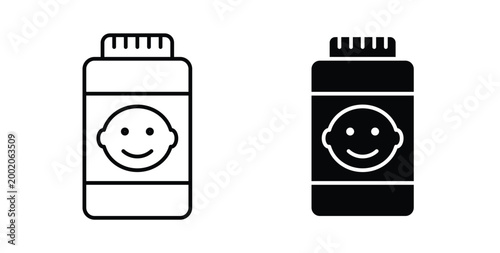 Photos Baby powder icon simple illustration set. Black and white icons