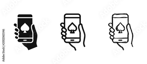 Online Gambling and Poker App Icons with Hand Holding Smartphone and Spade