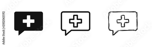 Medical Consultation and Healthcare Support Icons with Speech Bubble and Cross