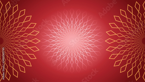 Tablou pe pânză Red geometric vector illustration with ornamental diamond patterns and radiant focal point