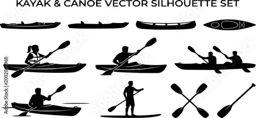 Kayak silhouettes, Canoe silhouette, Woman kayaking silhouette, Kayaking silhouette, Kayak SVG, Kayak vector set
